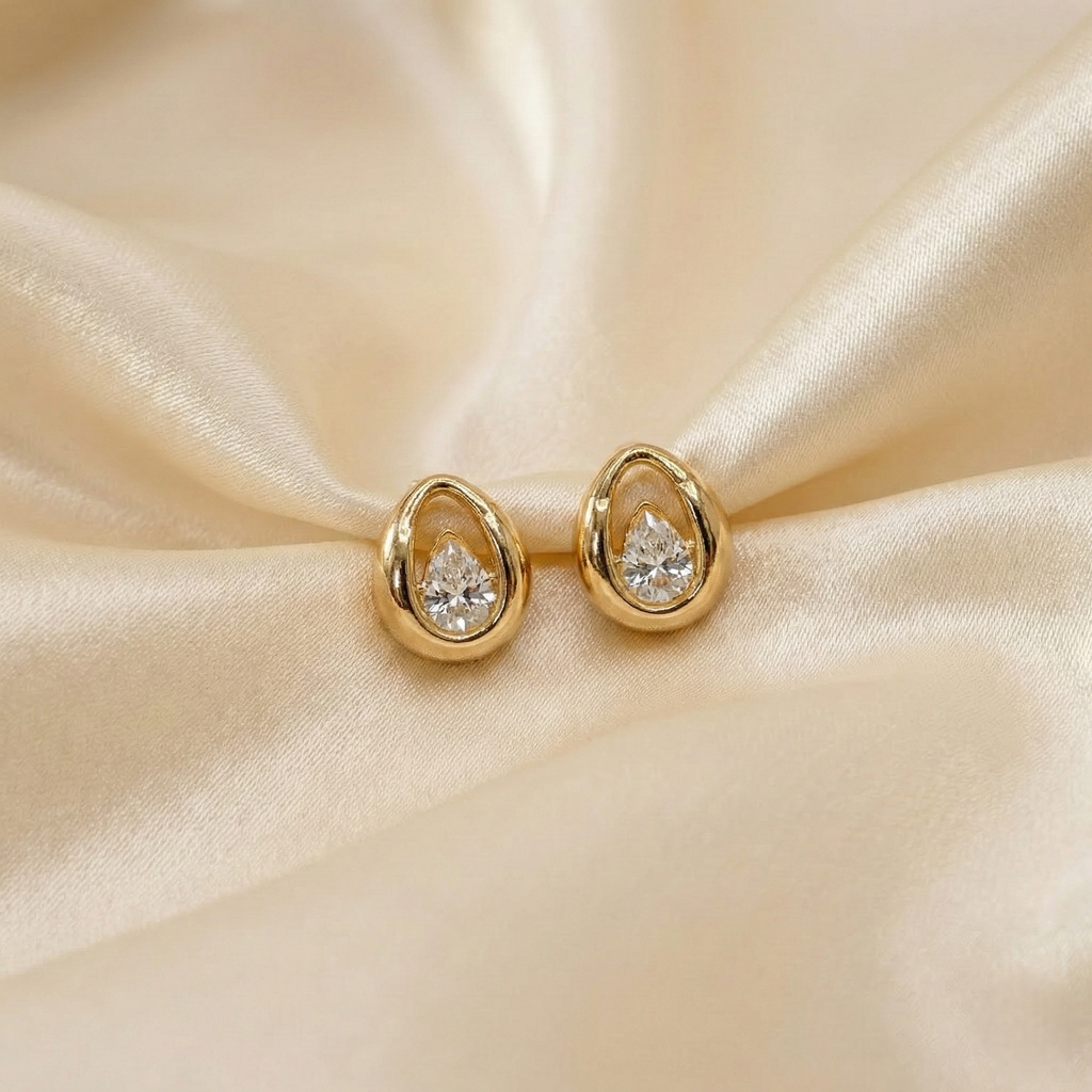 Gold Pear Shape Zirconia Stud Earring