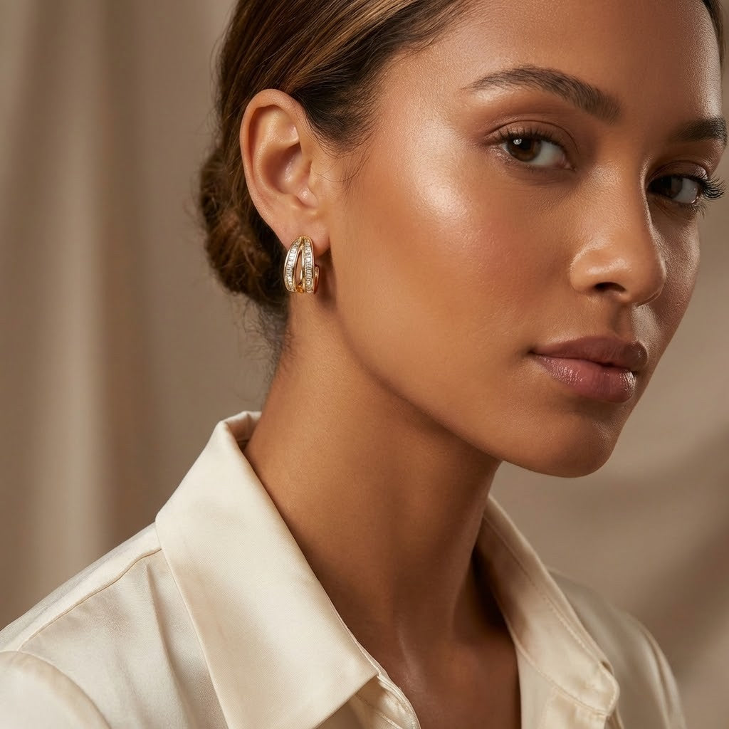 Gold-Plated  Zirconia Layered Hoop Earrings