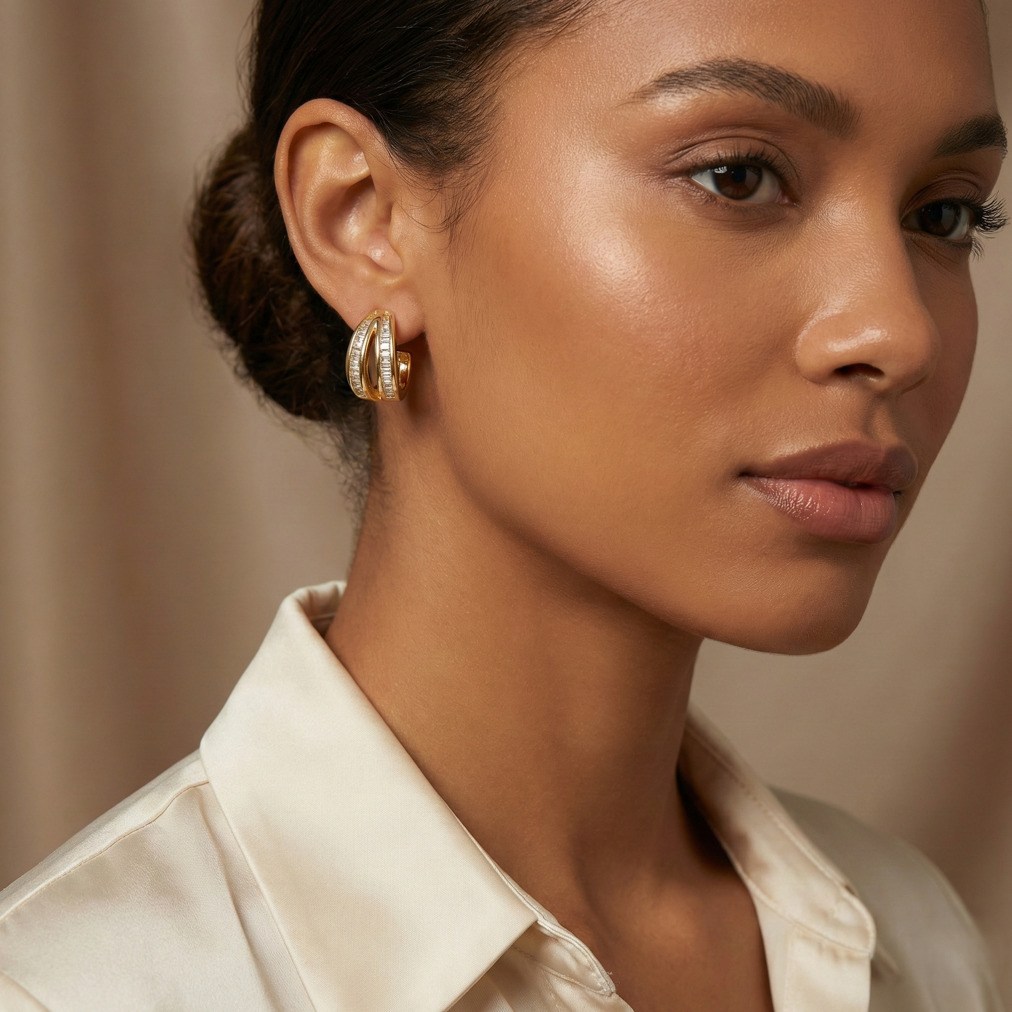 Gold-Plated  Zirconia Layered Hoop Earrings