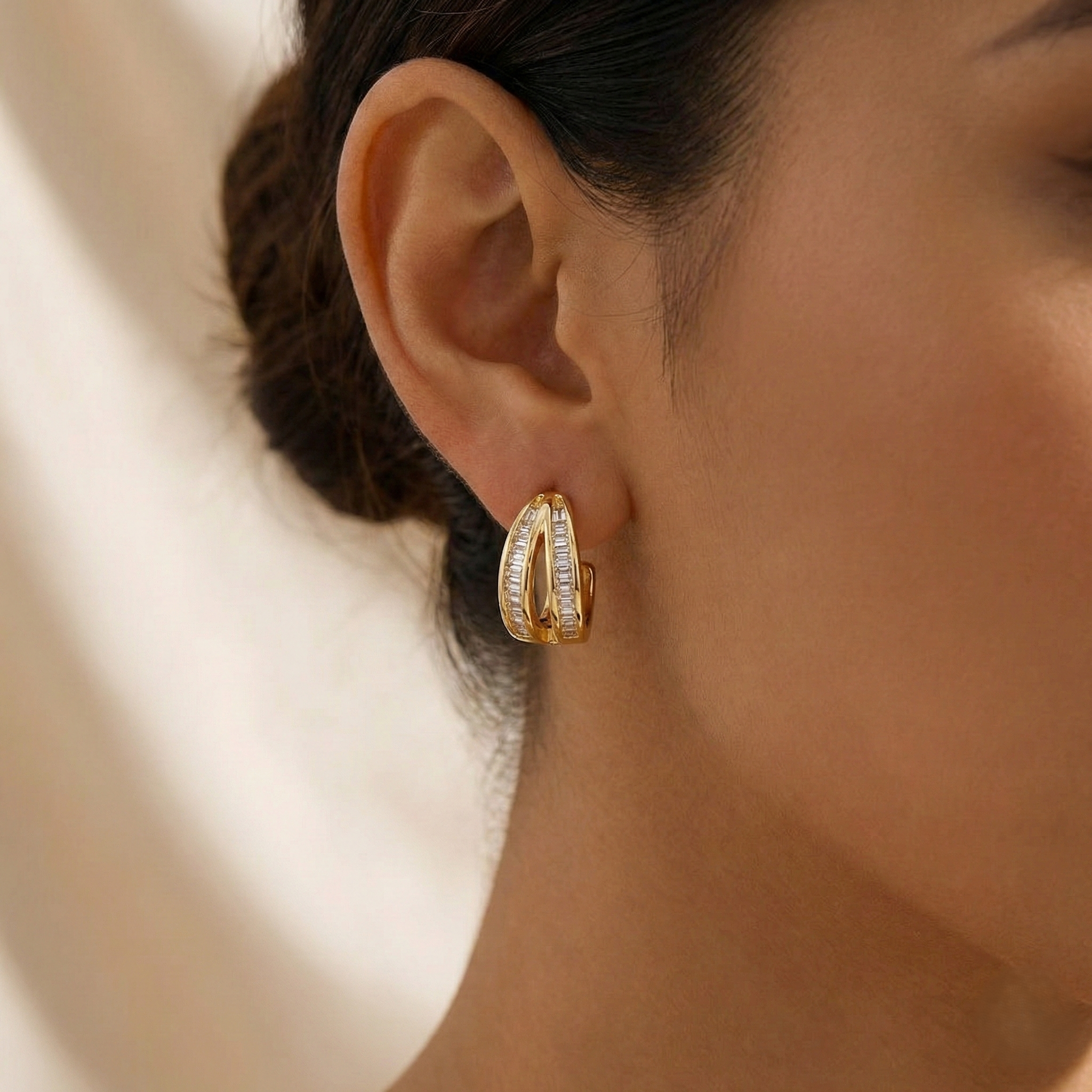 Gold-Plated  Zirconia Layered Hoop Earrings