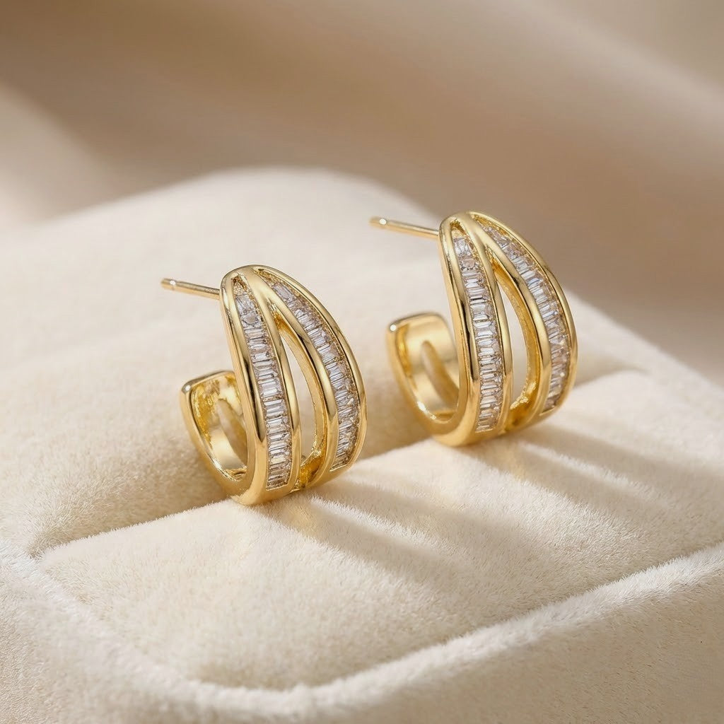 Gold-Plated  Zirconia Layered Hoop Earrings