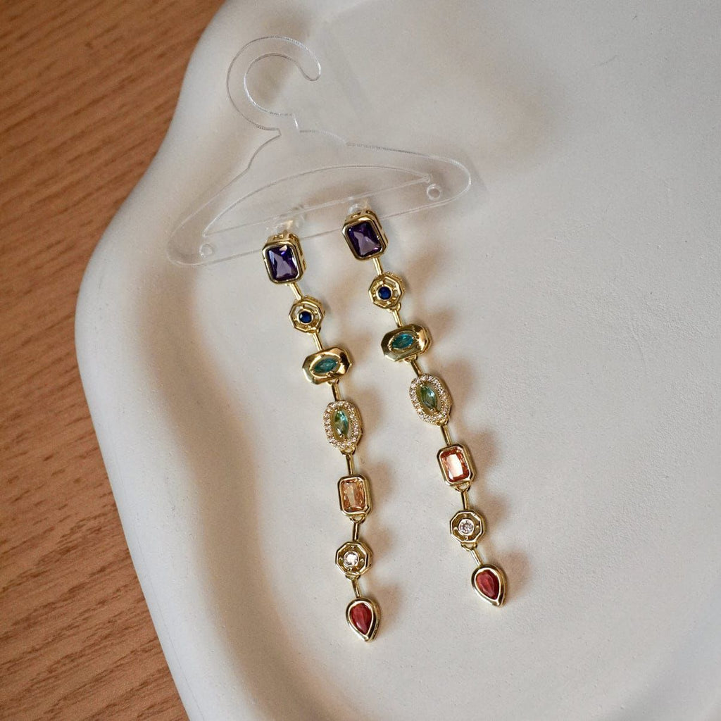 Vibrant Multicolor Stone Long Drop Earrings.