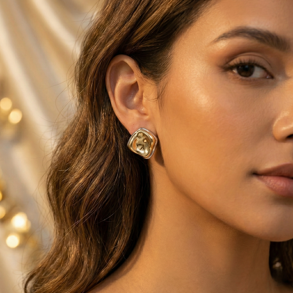 Silver Gold Molten Stud Earrings