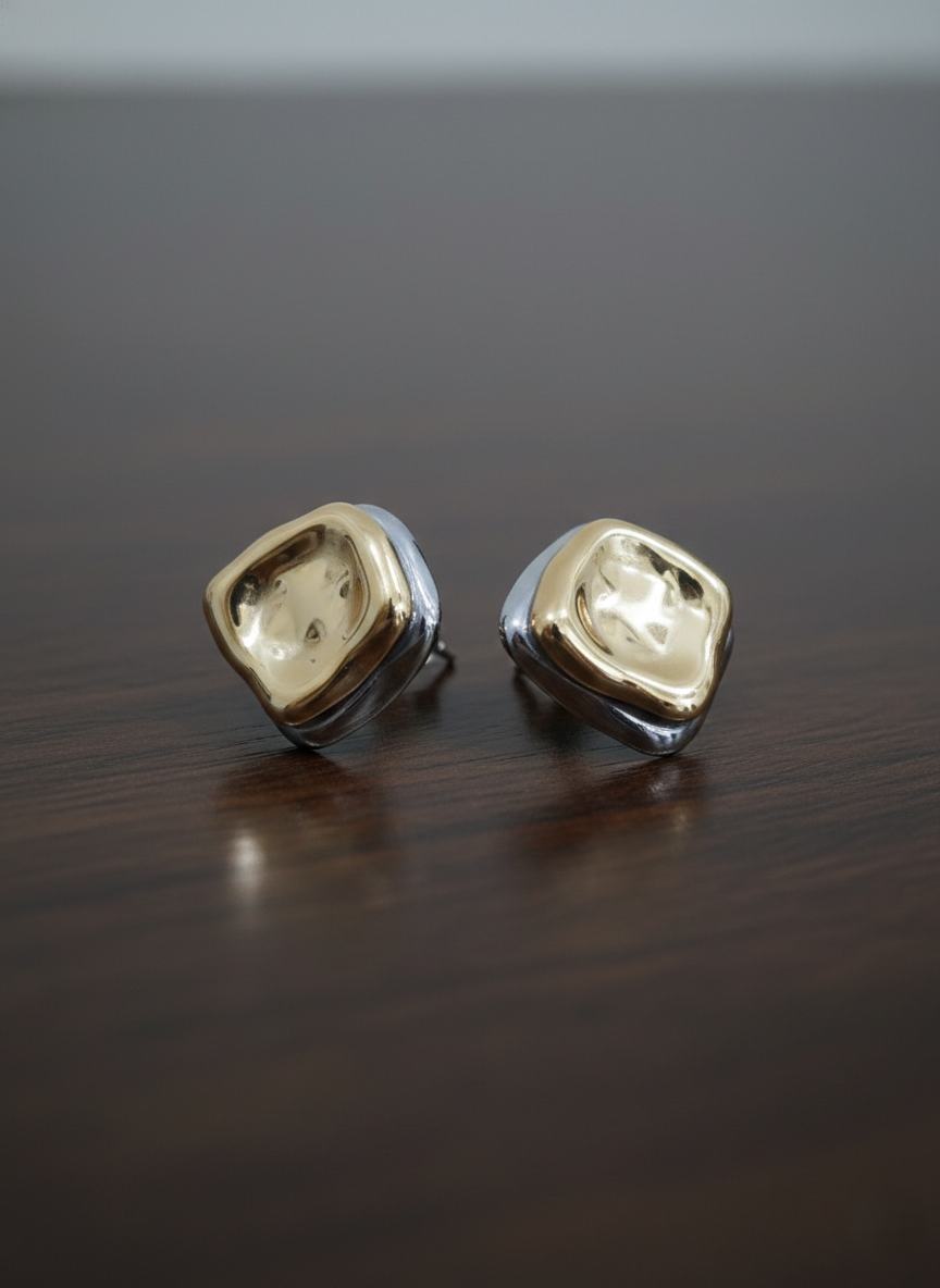 Silver Gold Molten Stud Earrings