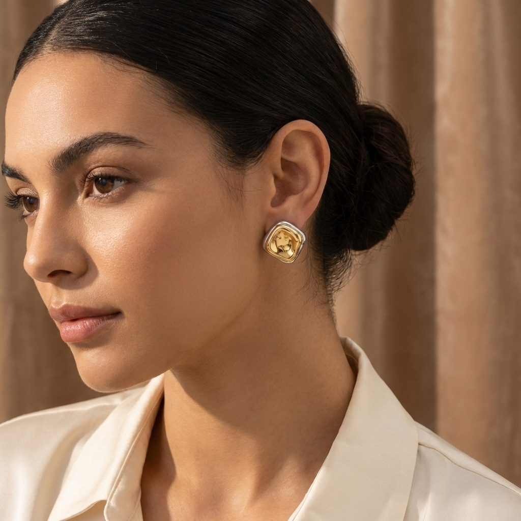 Silver Gold Molten Stud Earrings