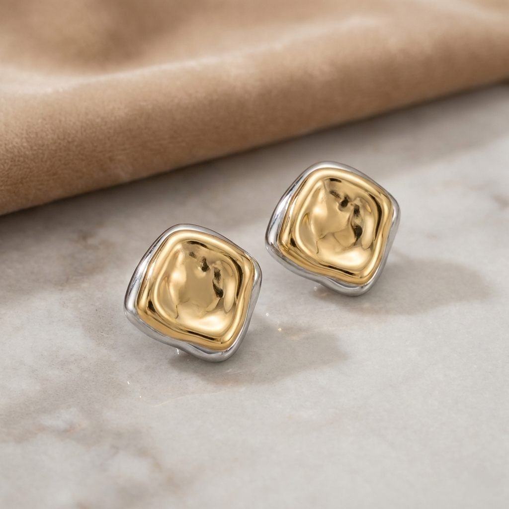 Silver Gold Molten Stud Earrings