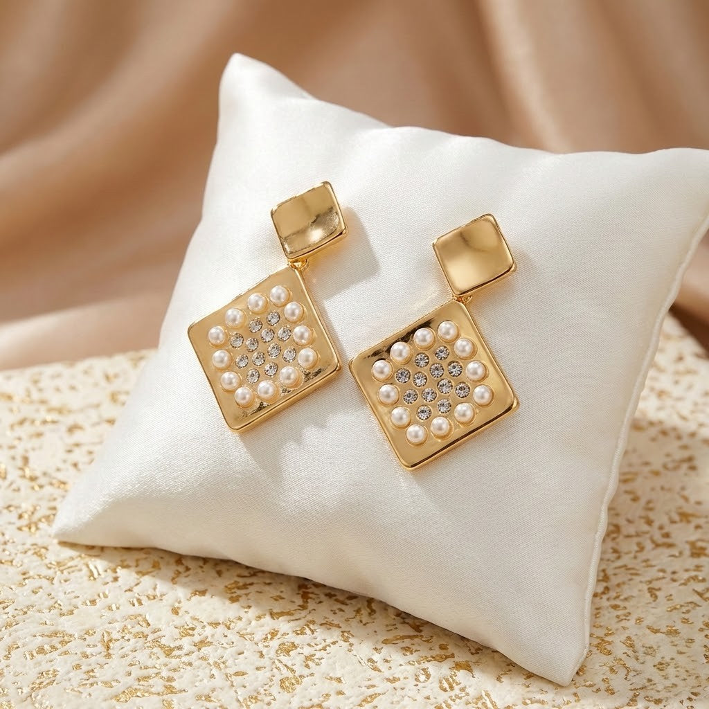 Gold-Plated Pearl Geometric Drops