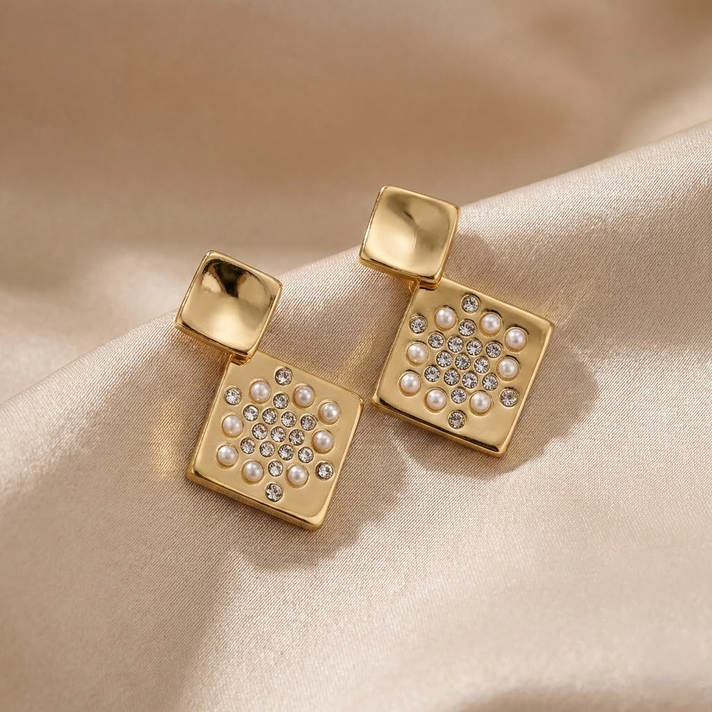 Gold-Plated Pearl Geometric Drops