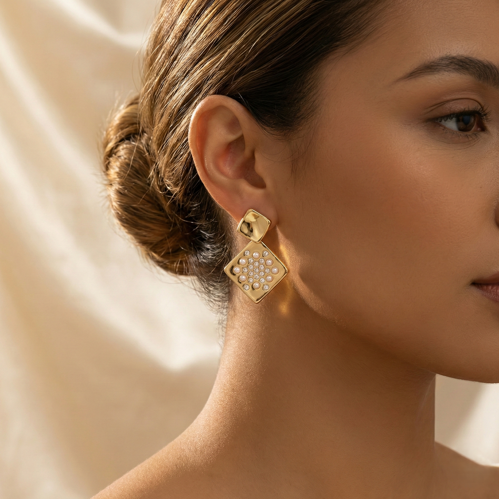 Gold-Plated Pearl Geometric Drops