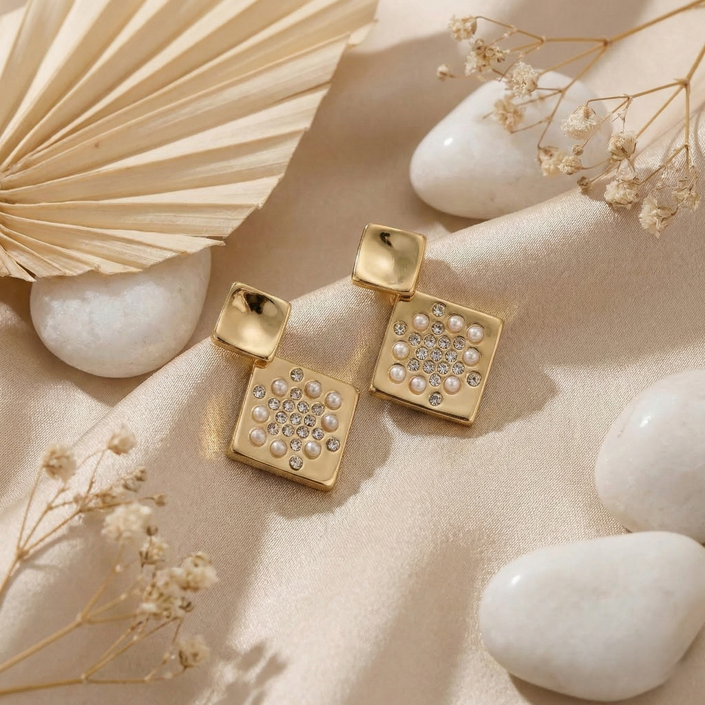 Gold-Plated Pearl Geometric Drops