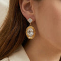 Gold-Plated Crystal Oval Drop Earrings