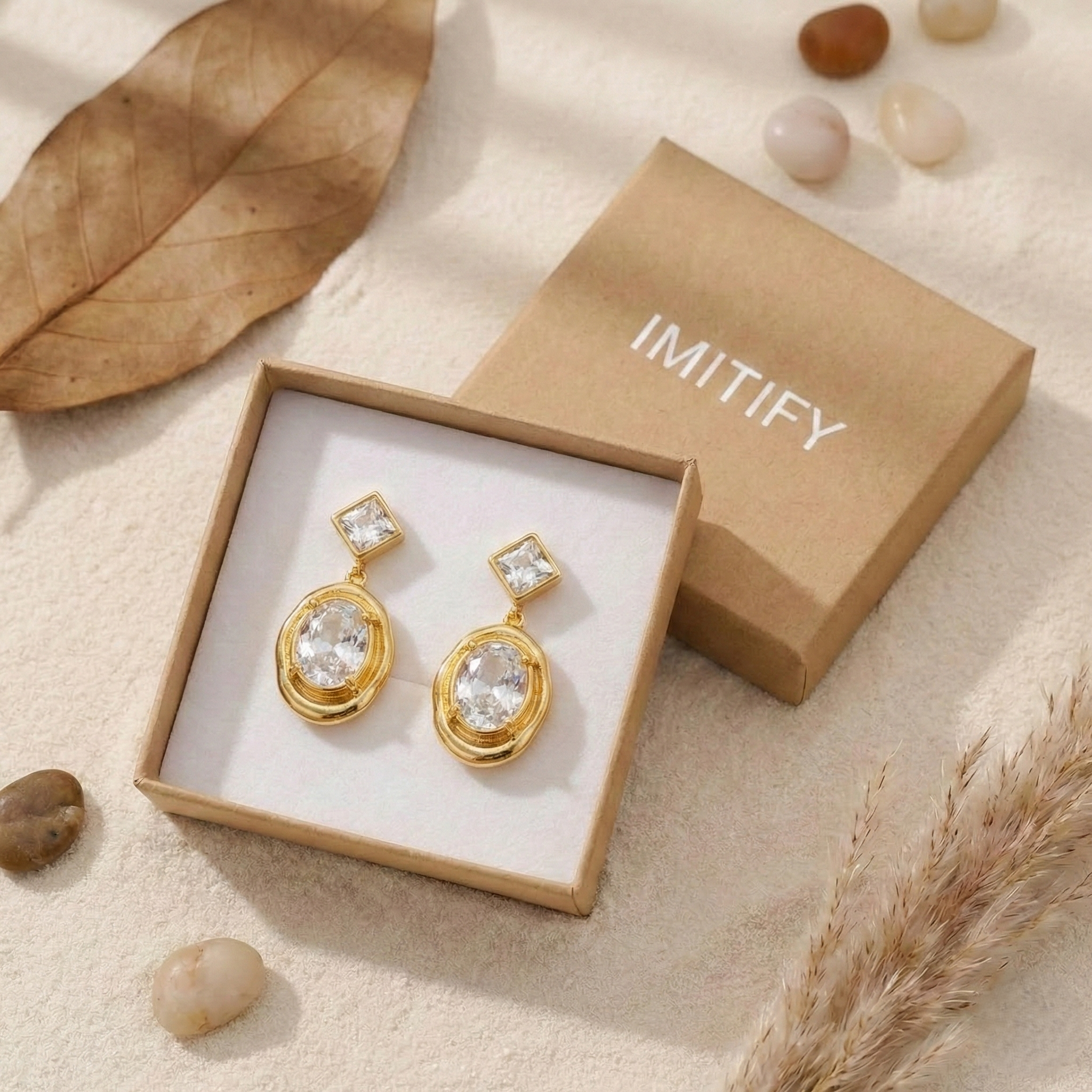 Gold-Plated Crystal Oval Drop Earrings