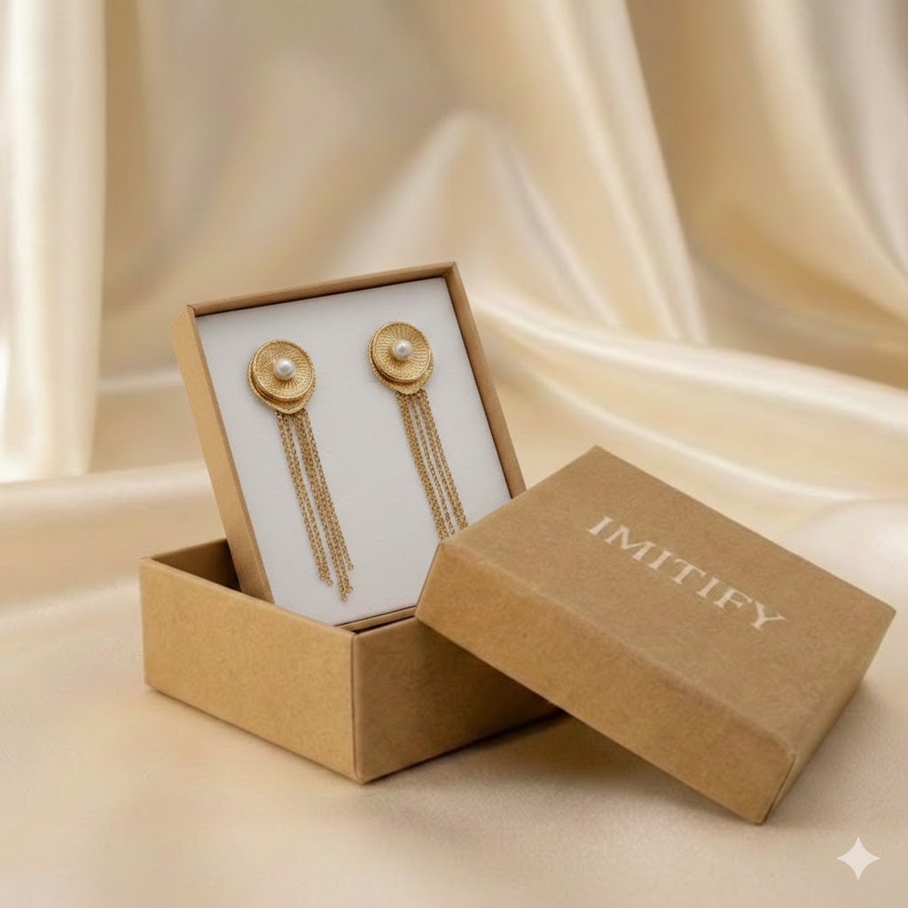 Circular Gold-Plated Box Chains Drop Earring