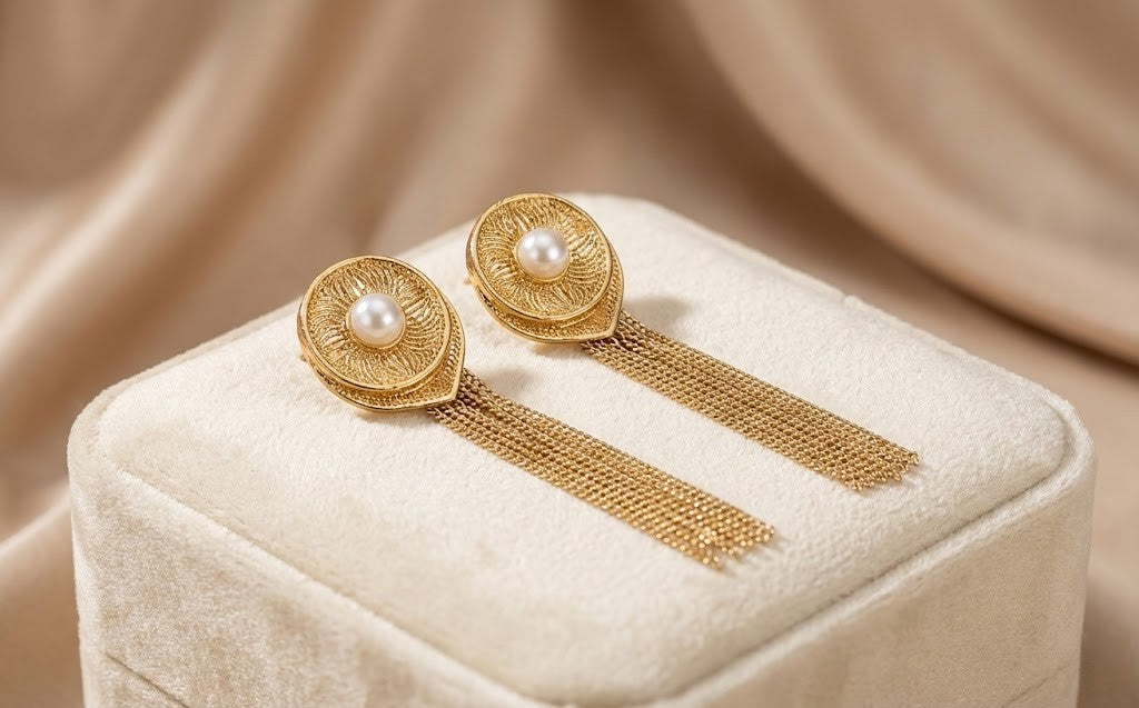 Circular Gold-Plated Box Chains Drop Earring