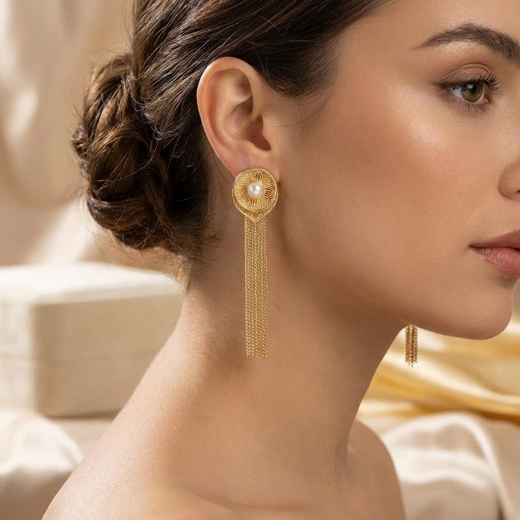 Circular Gold-Plated Box Chains Drop Earring