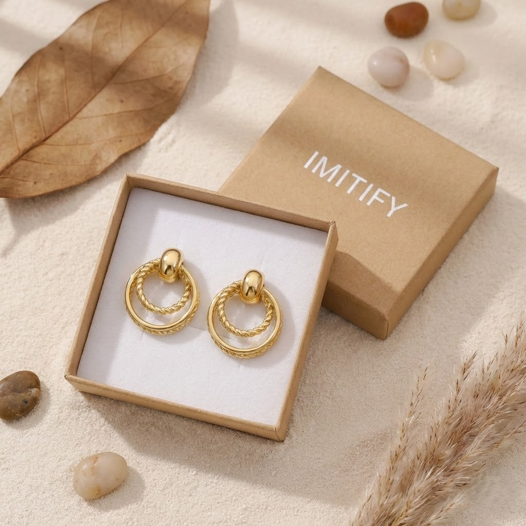 Dual Hoop Gold Circular Earrings