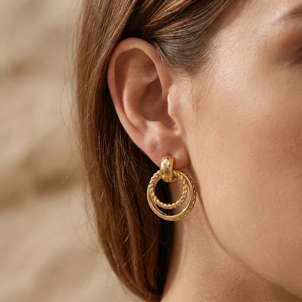 Dual Hoop Gold Circular Earrings