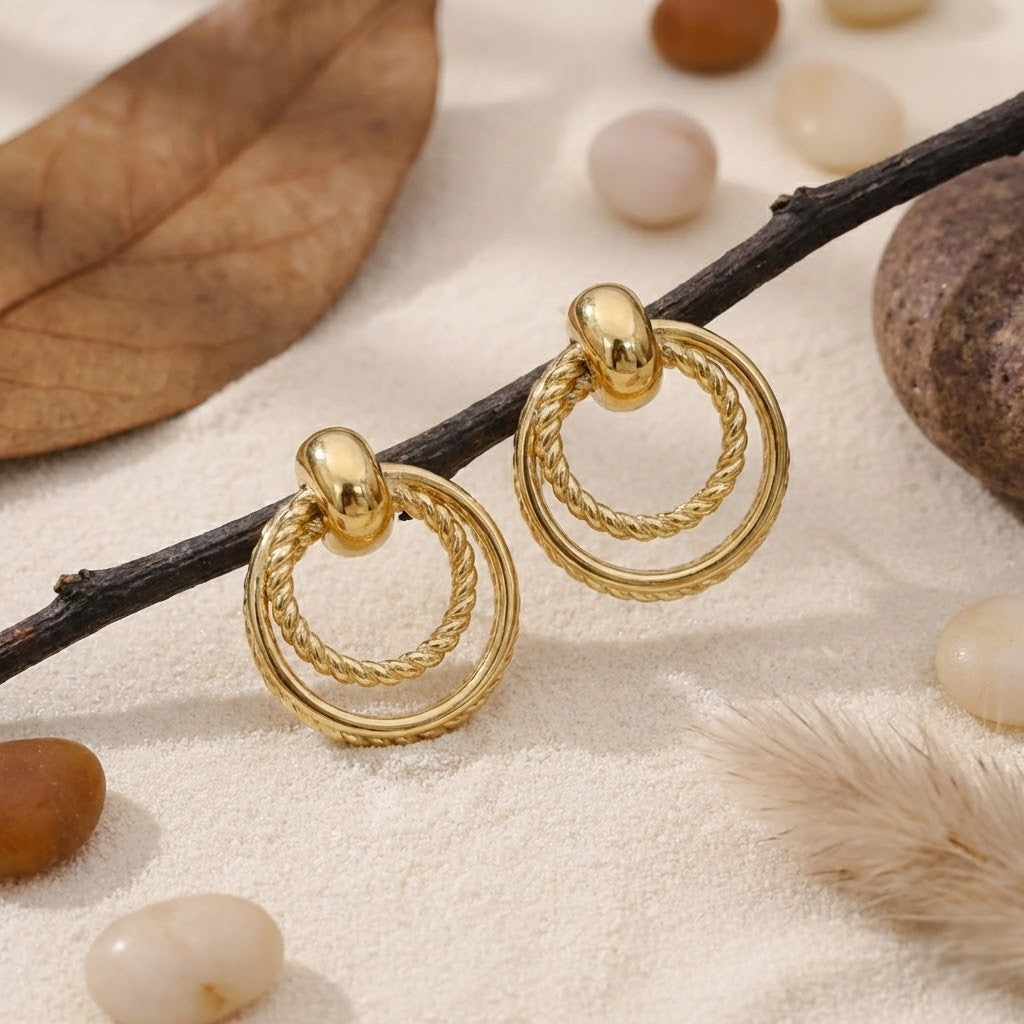 Dual Hoop Gold Circular Earrings