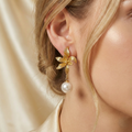 Golden Lily Pearl Drop Earrings