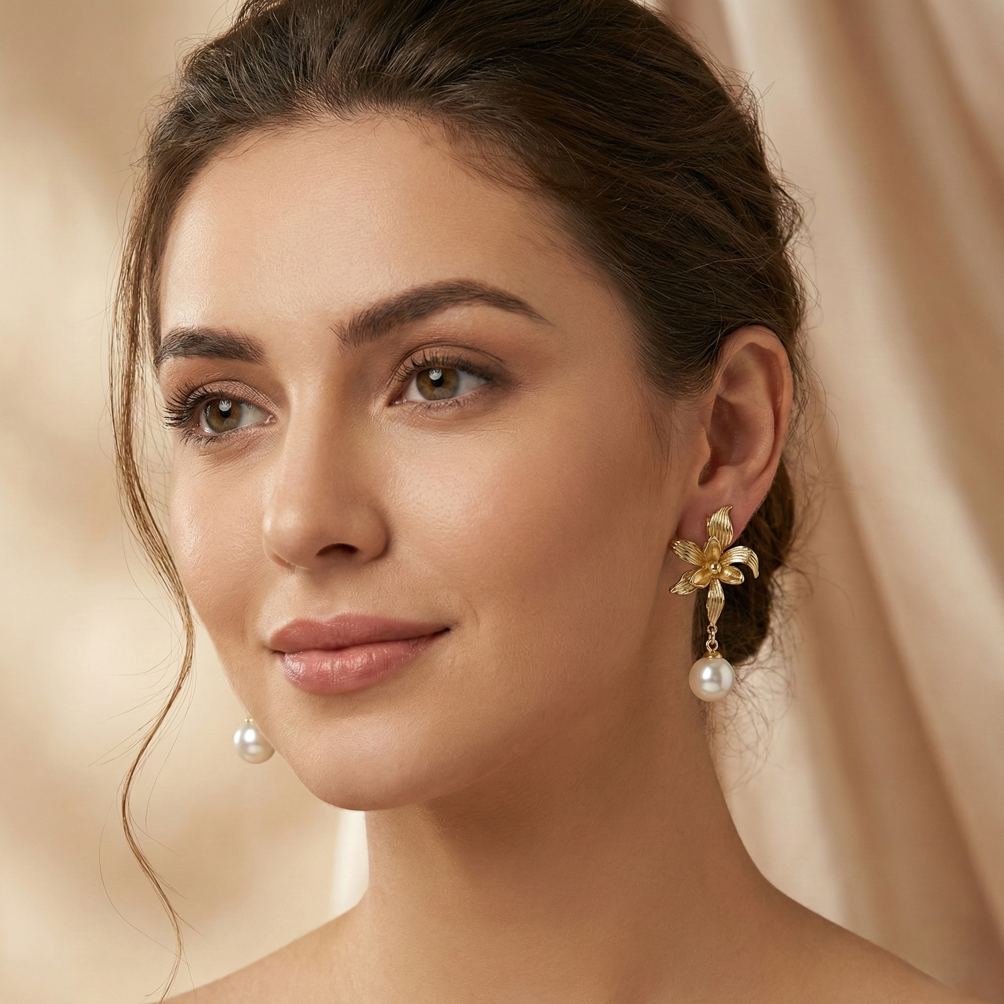 Golden Lily Pearl Drop Earrings