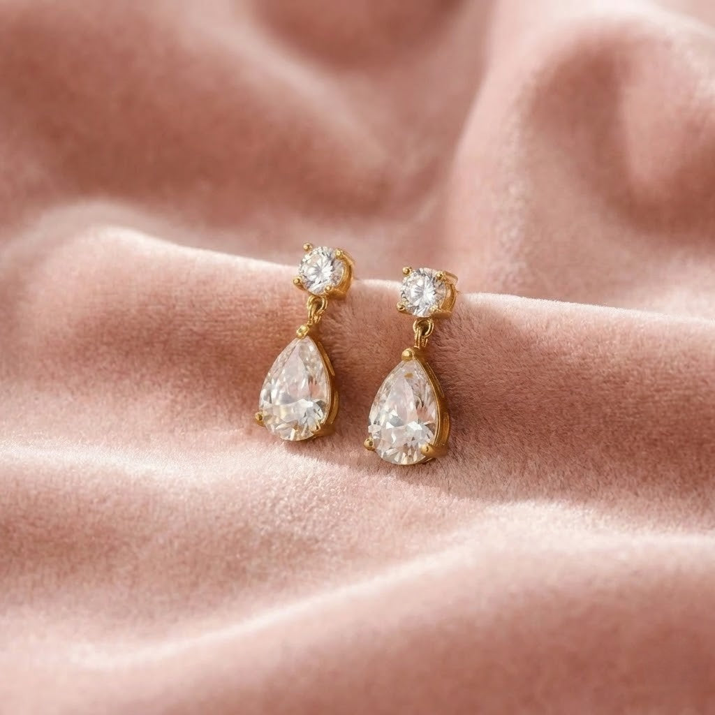 Pear Cubic Zirconia Drop Earrings