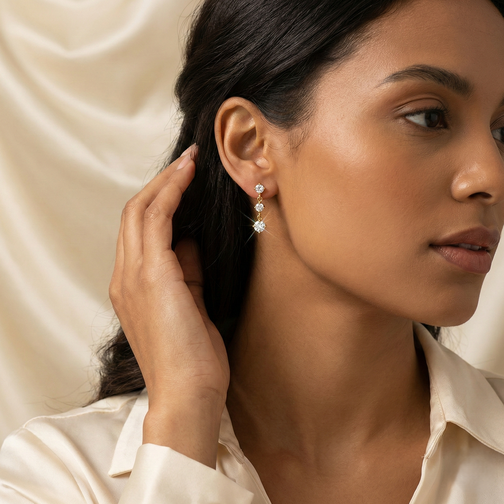 Triple-Stone Zirconia Drop Earrings