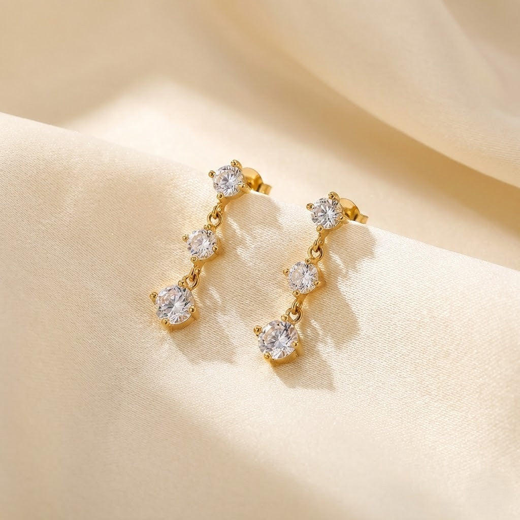 Triple-Stone Zirconia Drop Earrings