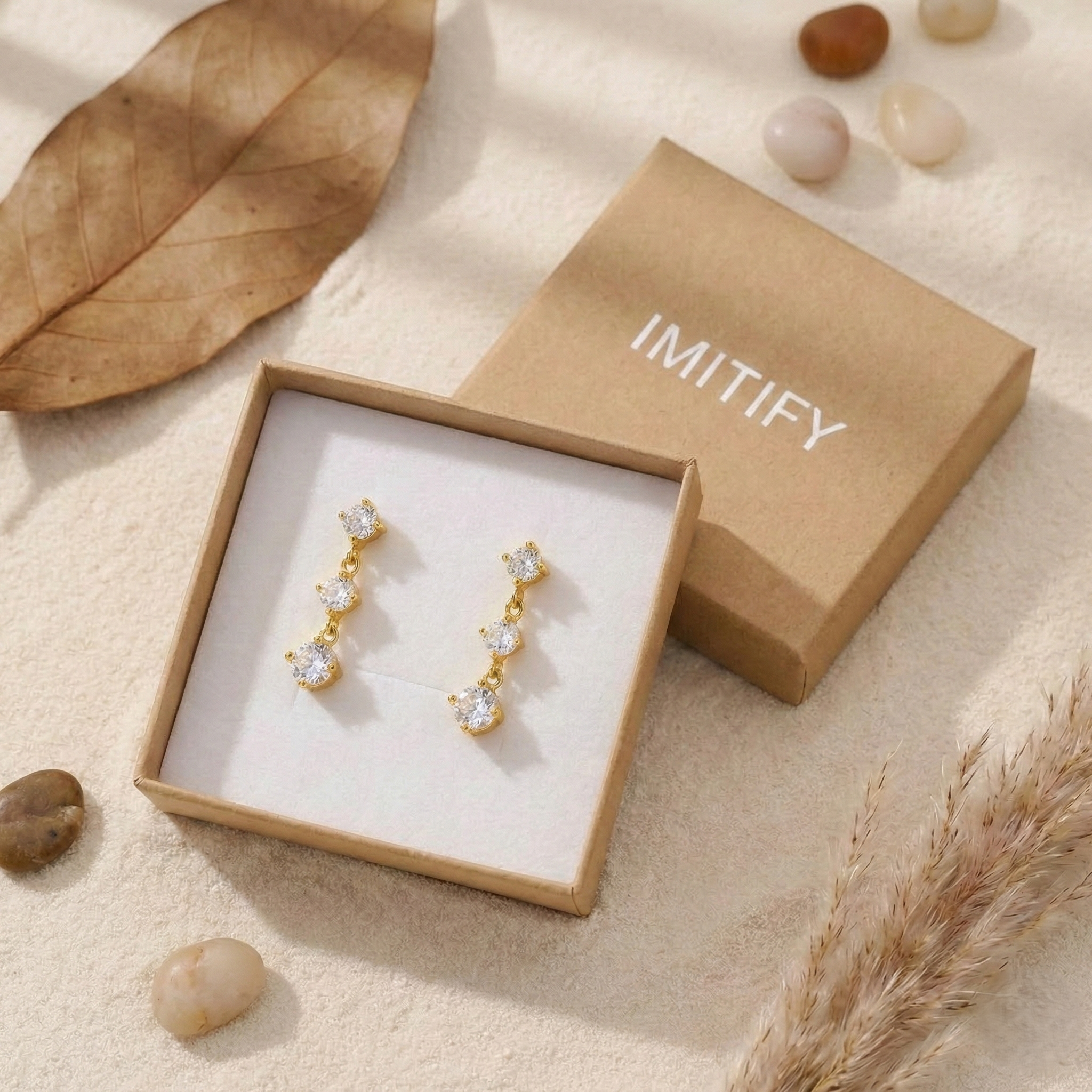 Triple-Stone Zirconia Drop Earrings