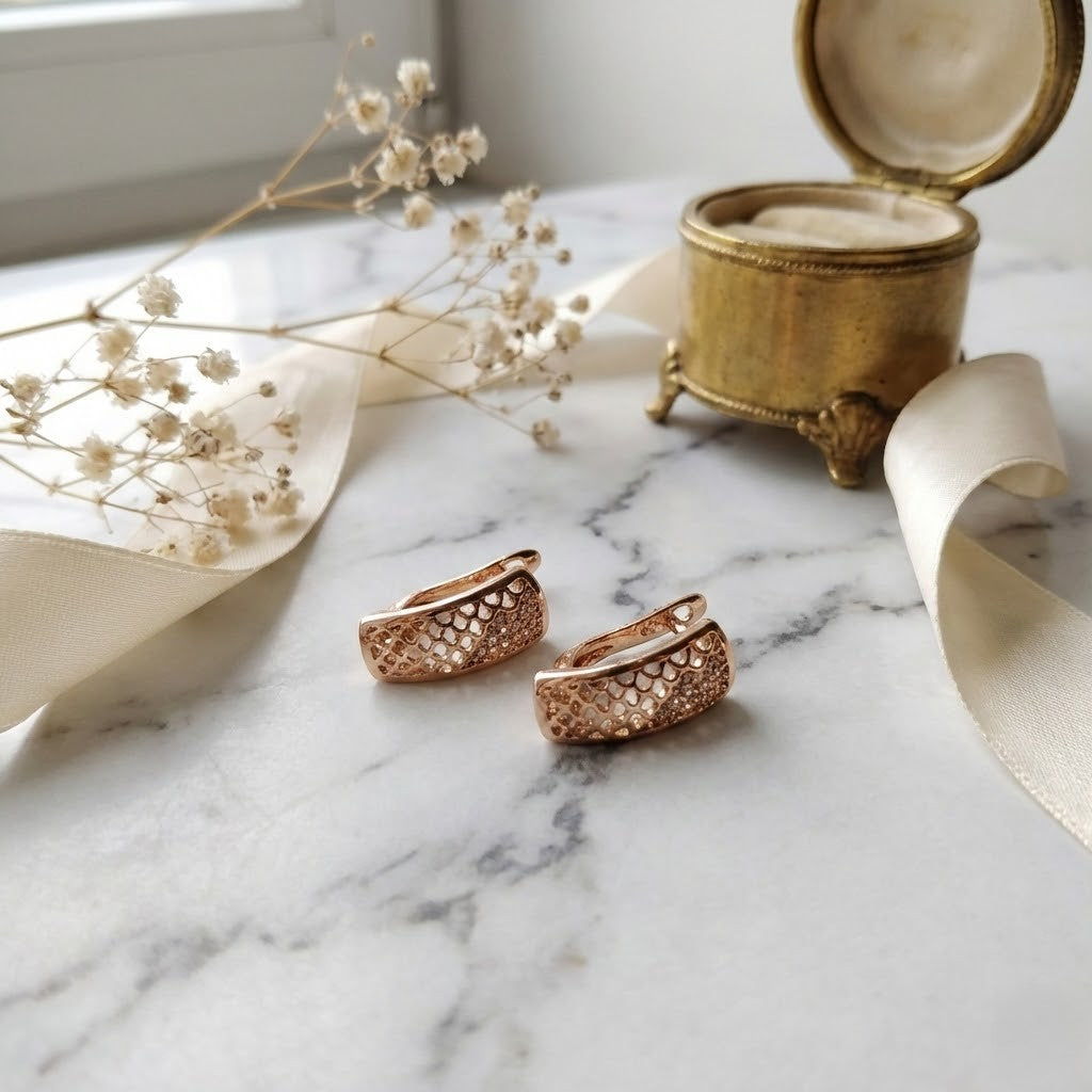 Rose Gold Zirconia Hoop Earring.