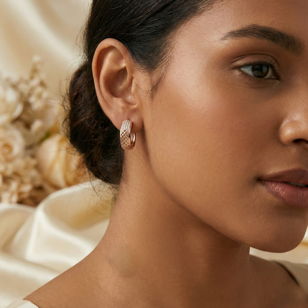 Rose Gold Zirconia Hoop Earring.