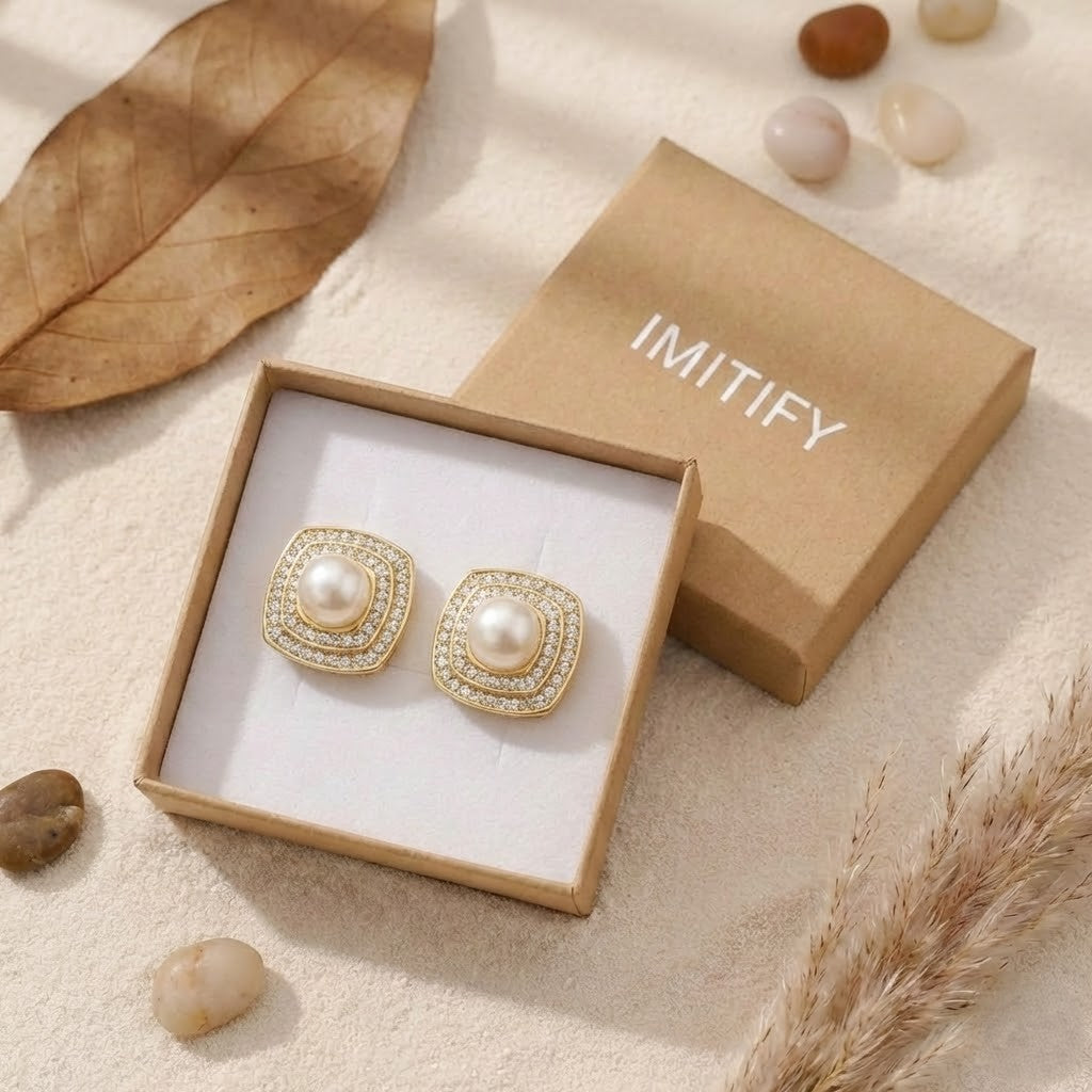 Shimmer Pearl Stud Earrings