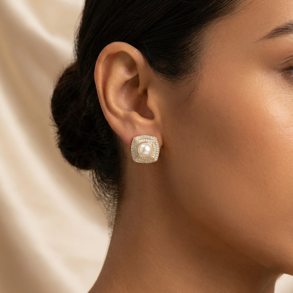 Shimmer Pearl Stud Earrings