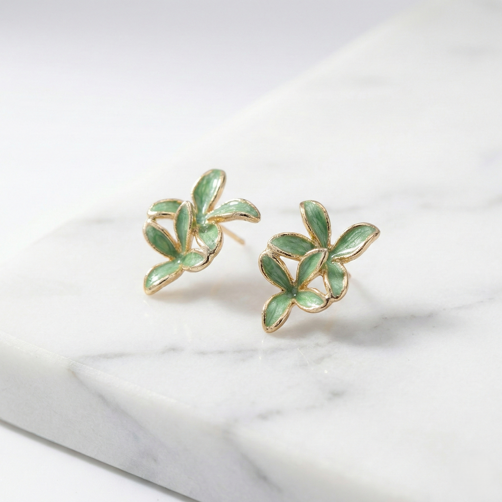 Green Enamel Bloom Studs