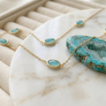 Gold Aqua Blue Stone Station Necklace