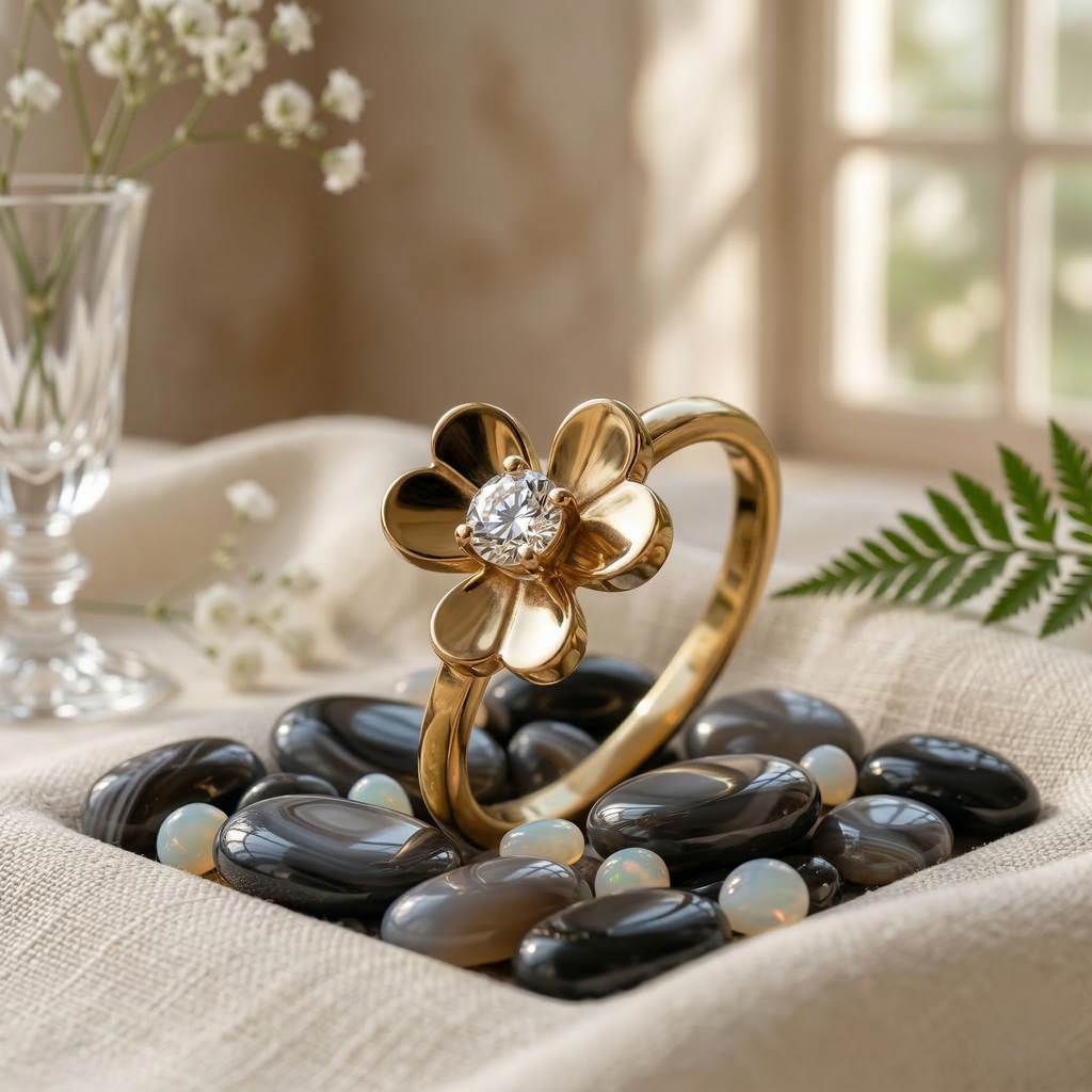 Three Petal Flower Gold Ring