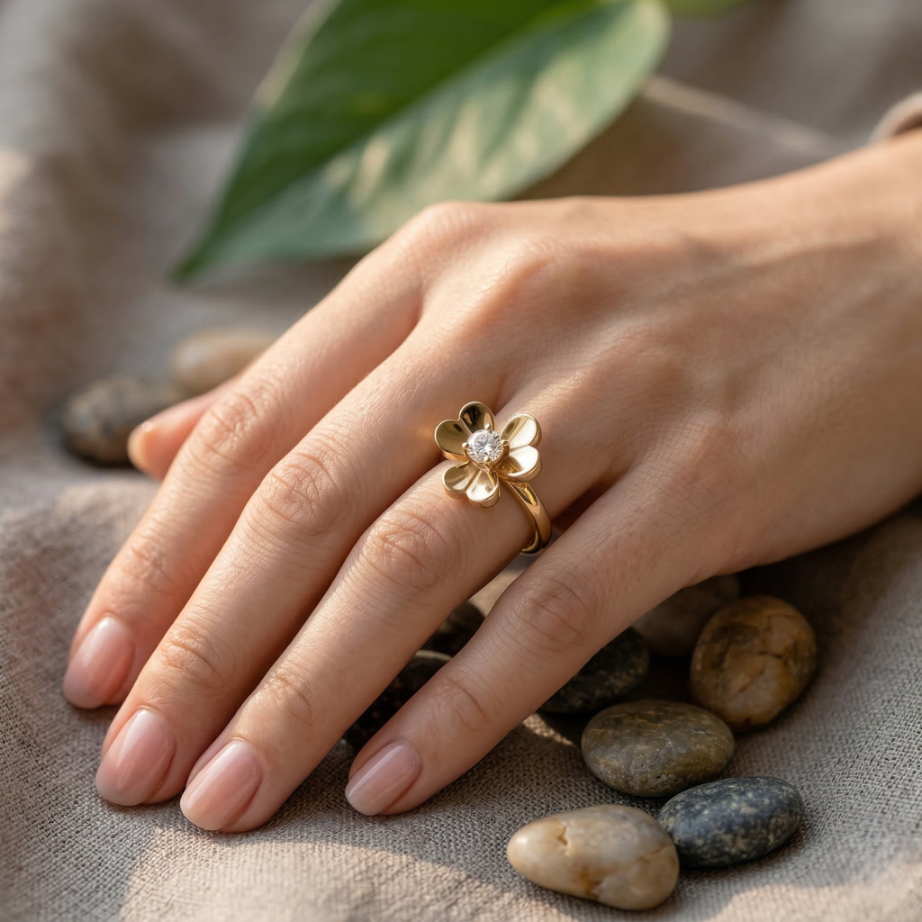 Three Petal Flower Gold Ring