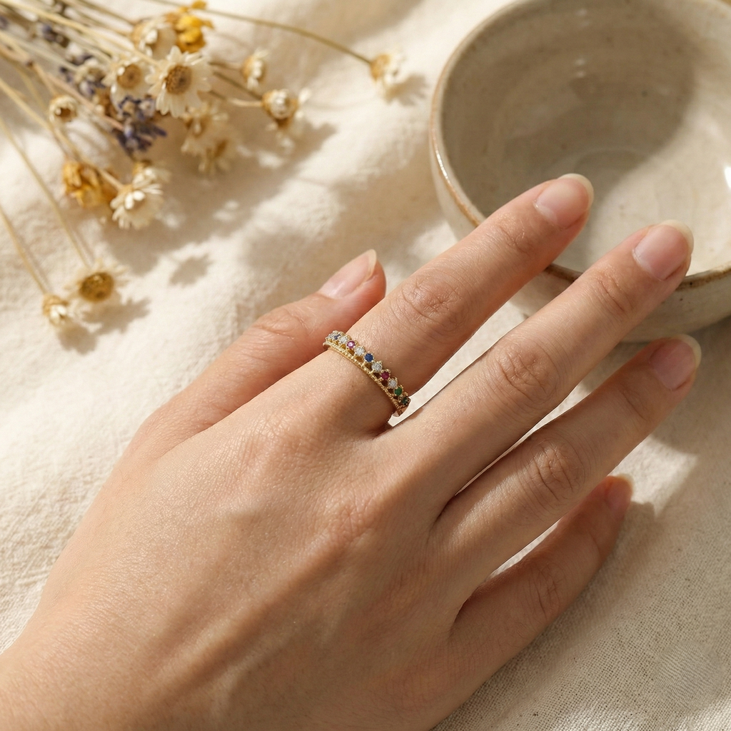 Multicolor Stones Gold Ring