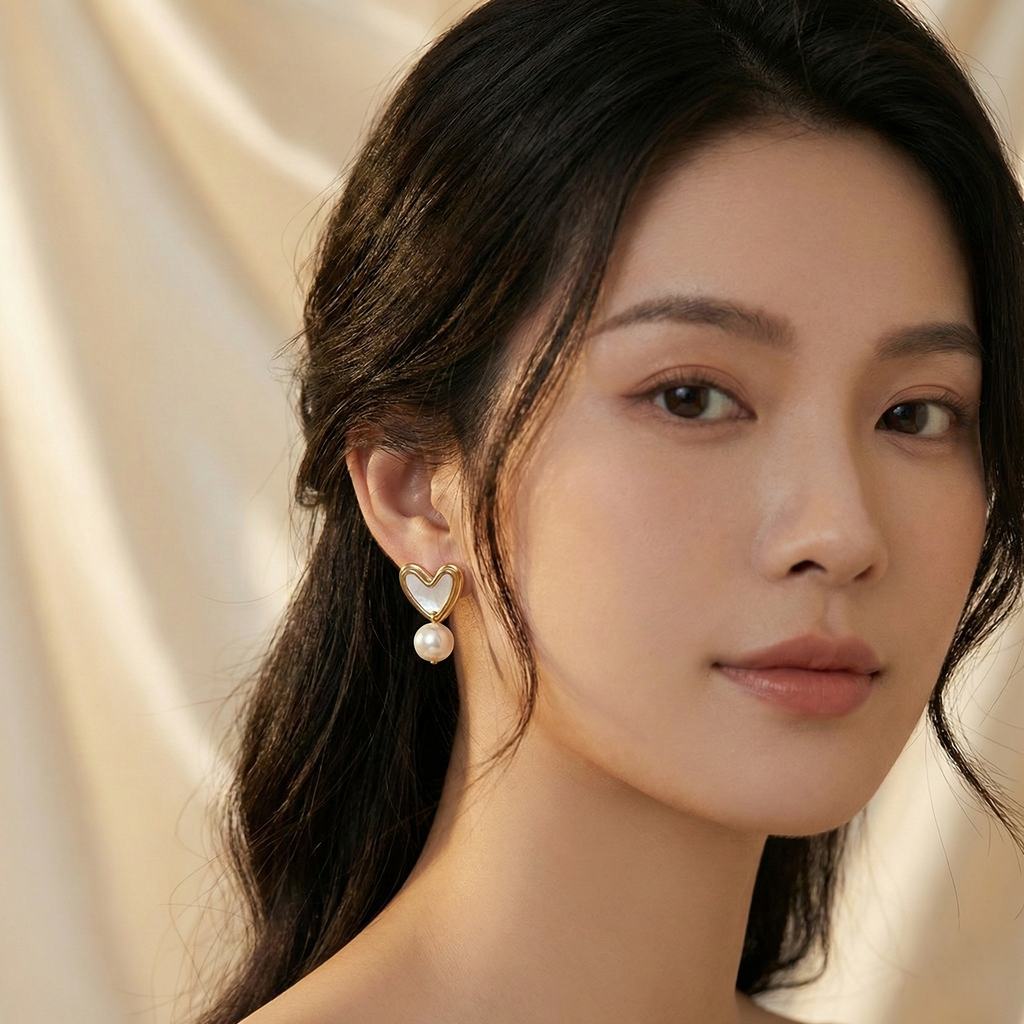 Pearl Heart & Pearl Drop Earrings