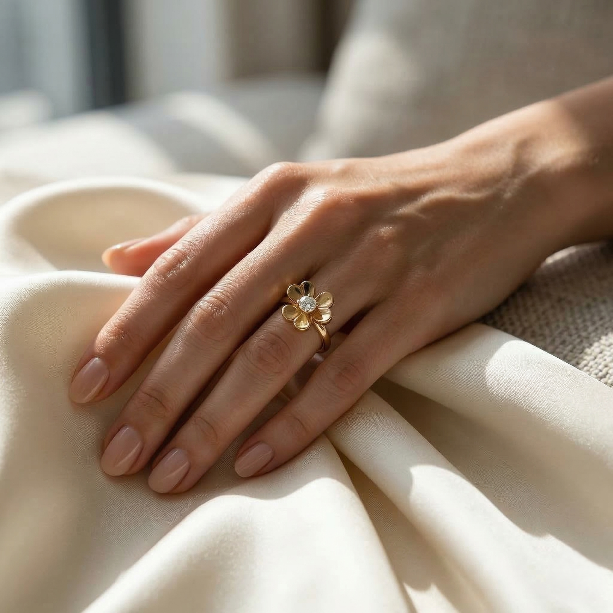 Three Petal Flower Gold Ring