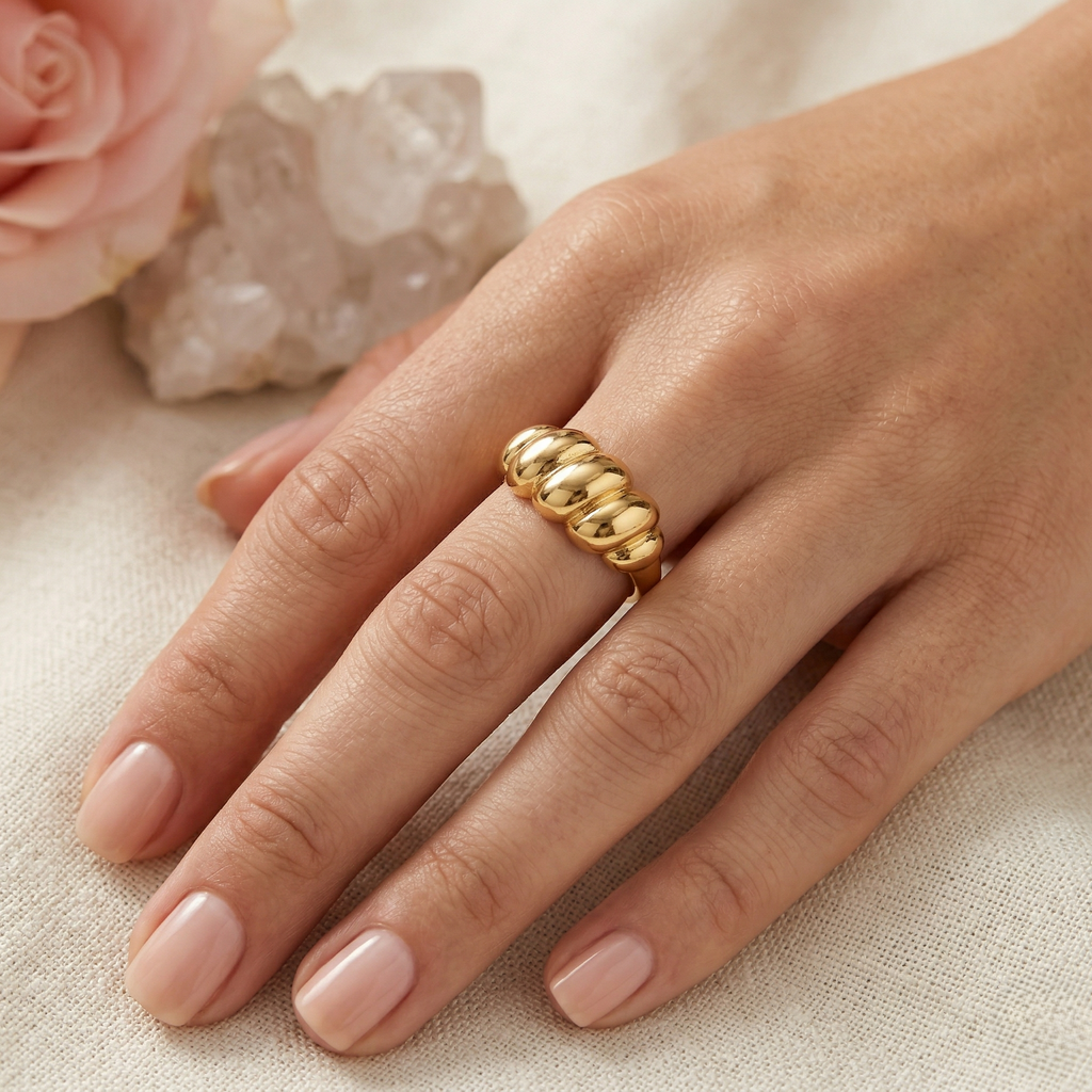 Golden Croissant Dome Ring