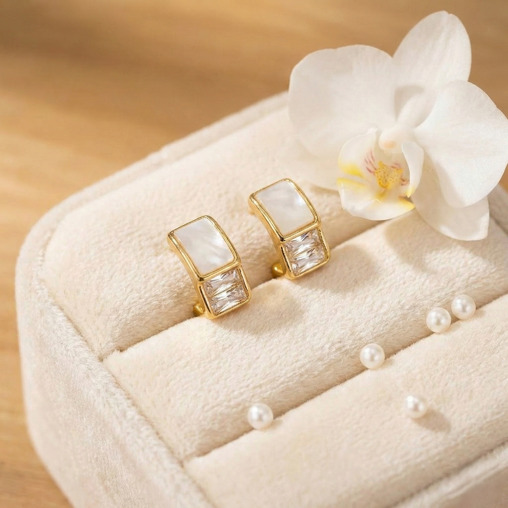 Gold-Plated Zirconia Peal Inlay Studs