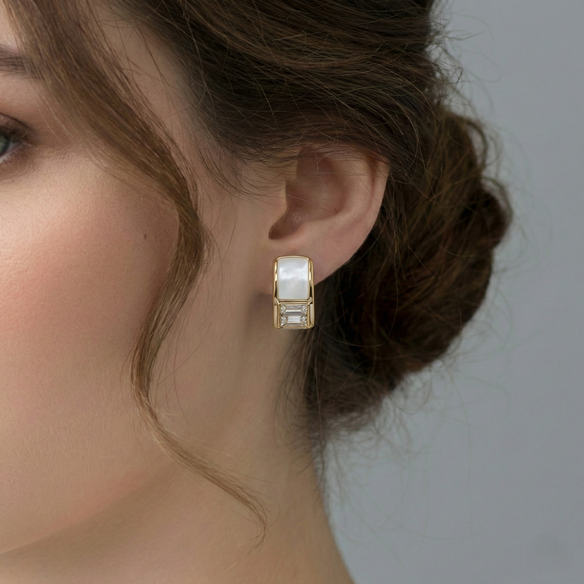 Gold-Plated Zirconia Peal Inlay Studs