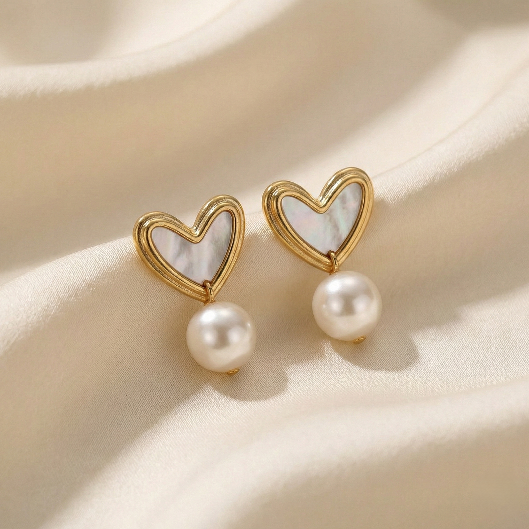 Pearl Heart & Pearl Drop Earrings