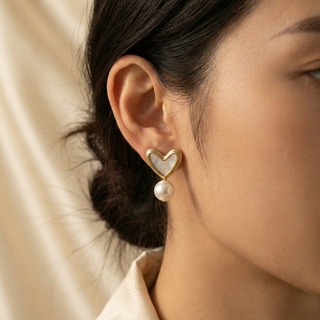 Pearl Heart & Pearl Drop Earrings