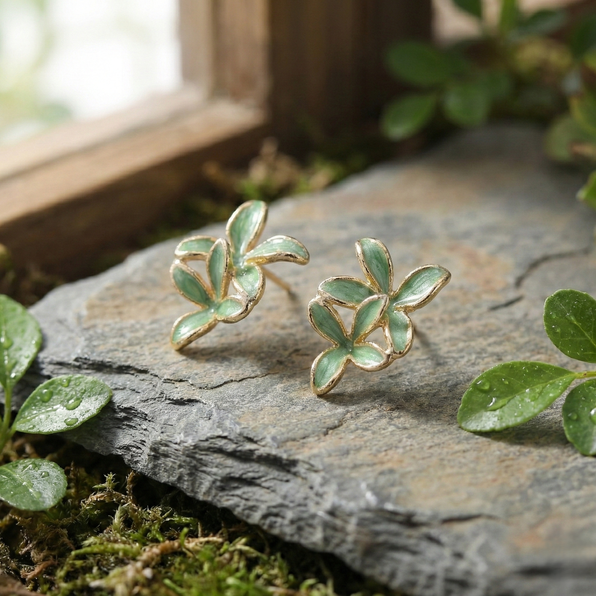 Green Enamel Bloom Studs