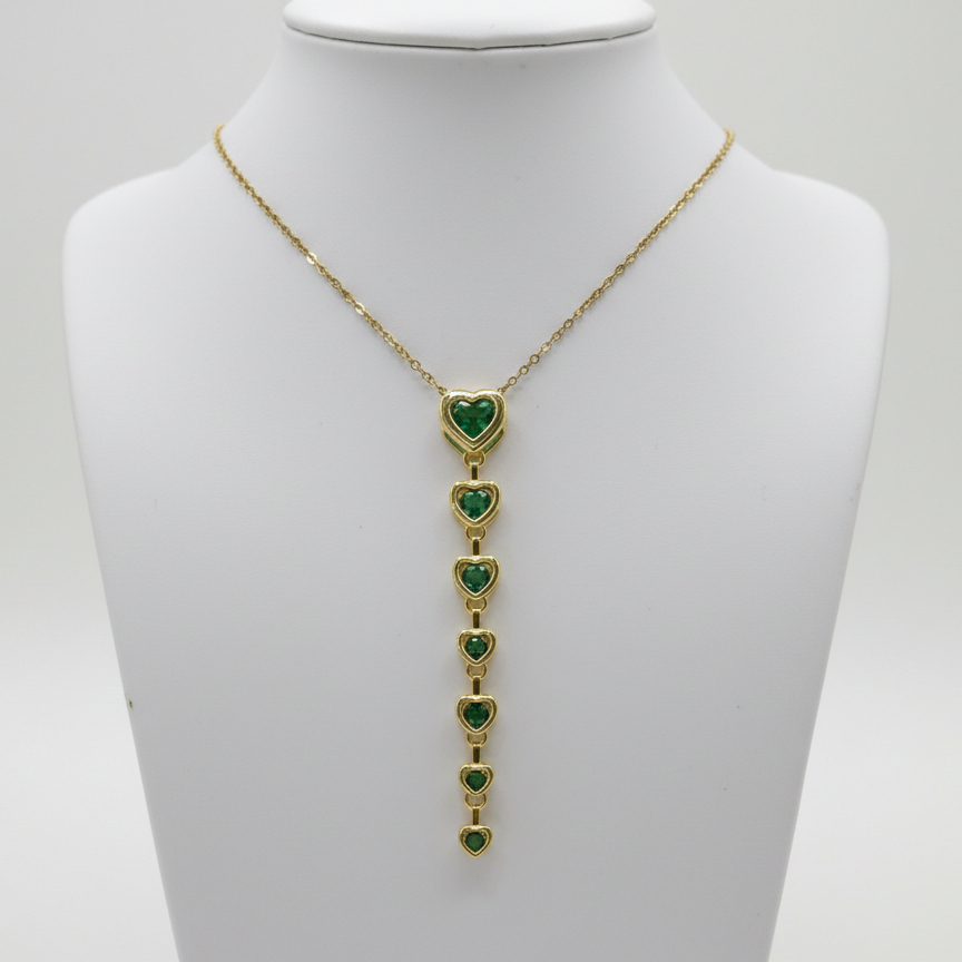 Gold Plated Green Heart Shape Drop Necklace