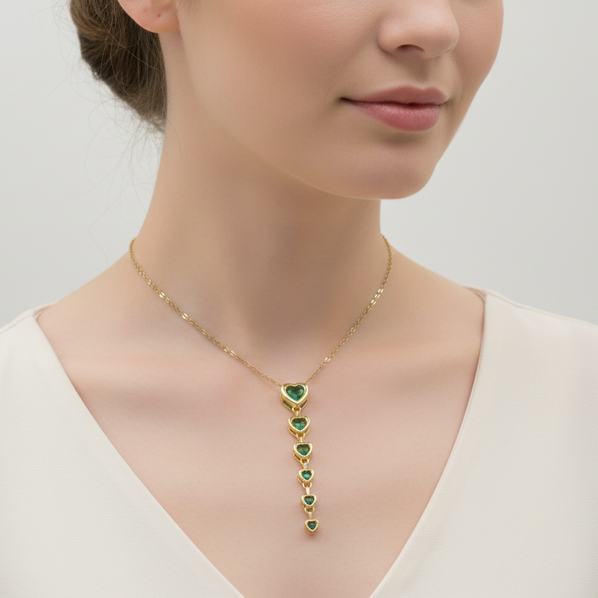 Gold Plated Green Heart Shape Drop Necklace