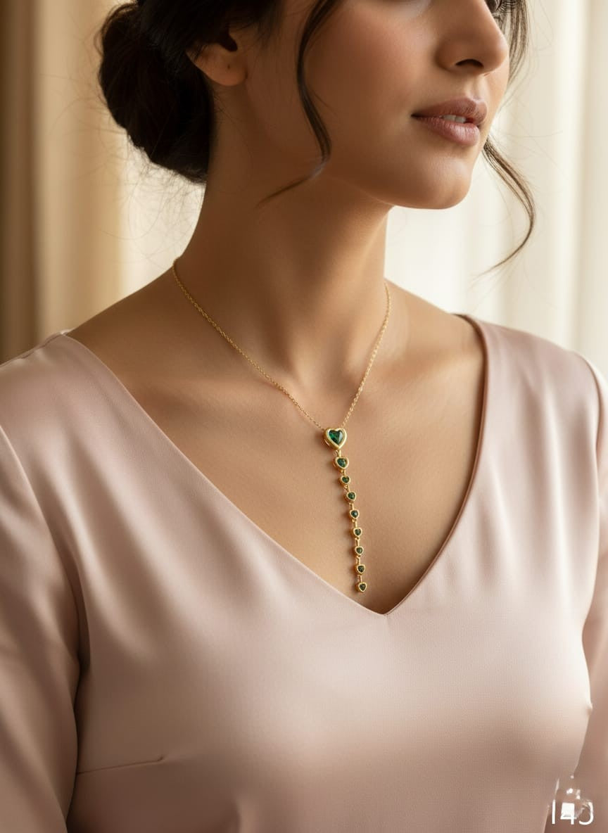 Gold Plated Green Heart Shape Drop Necklace