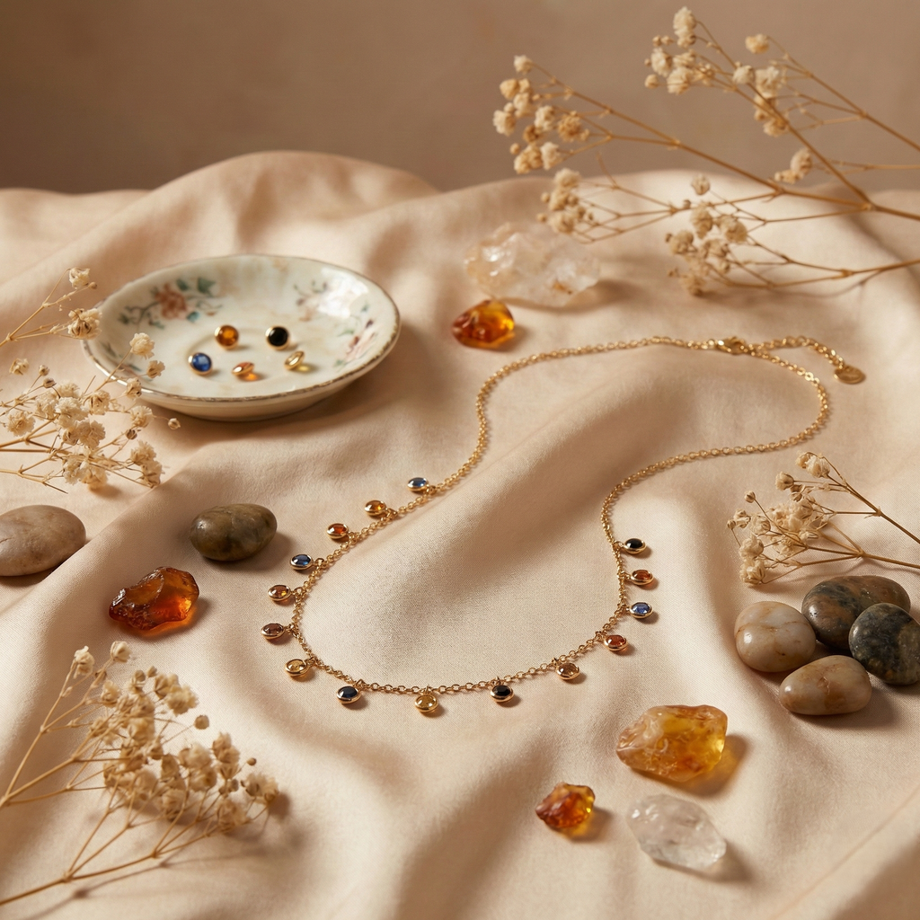 Multicolor Stone Drop Station Necklace