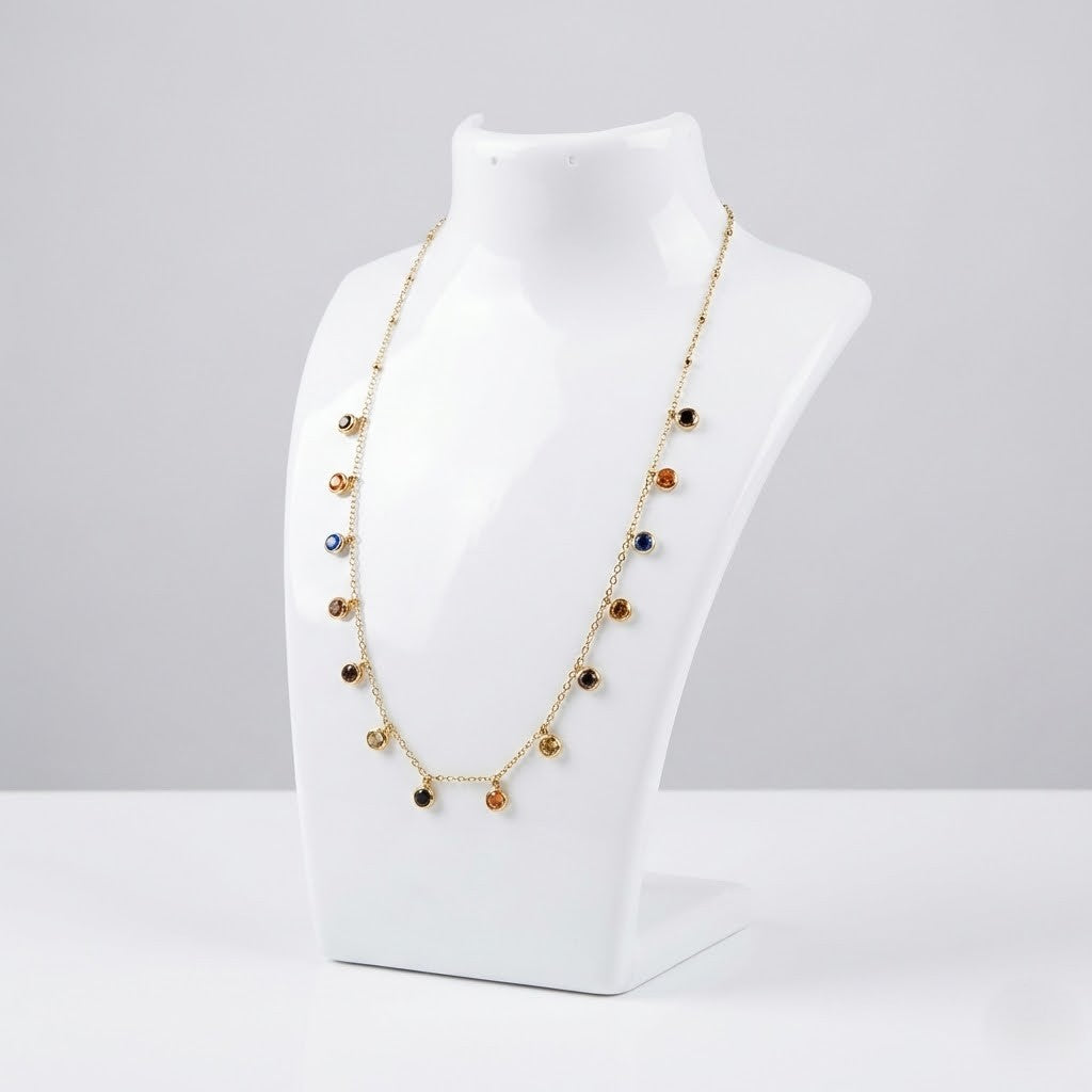 Multicolor Stone Drop Station Necklace